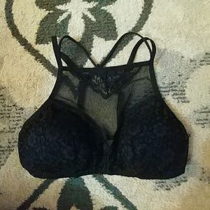 Xhilaration Black Strappy Lace High Neck Bralette
